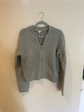 GAP Light Gray Cable Knit Zip-Front Cardigan
